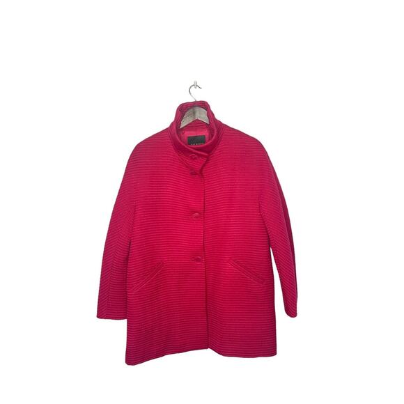 Talbots Womens Sz 12 petite Berry Pink Red Wool Blend m Ribbed Mod Coat Pockets - Picture 1 of 4